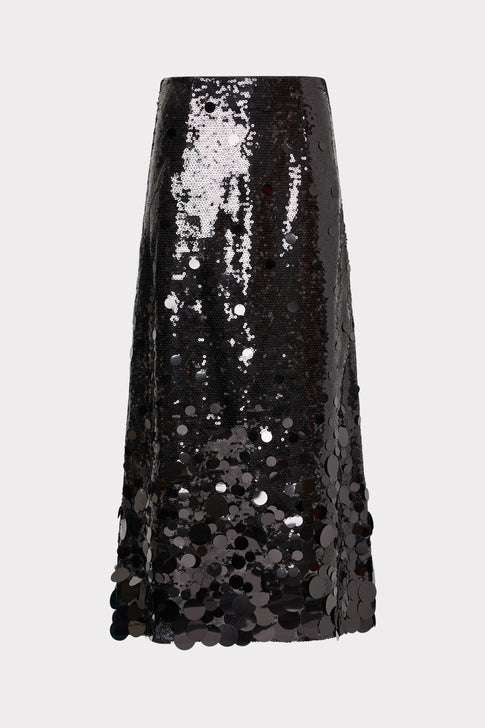 Black sequin skirt on a light gray background