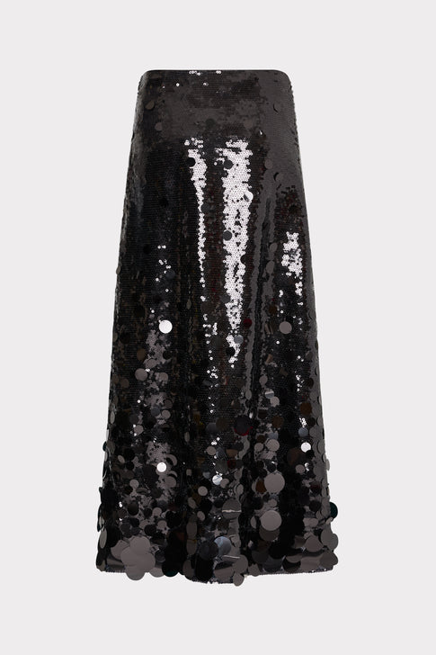 Black sequin skirt on a light gray background