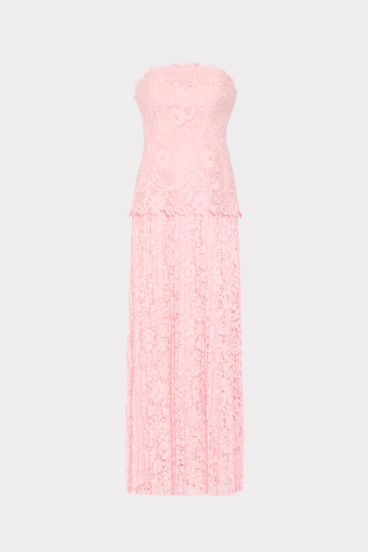 Norelle Strapless Mixed Laces Pleated Maxi Dress in Blush | MILLY Norelle Strapless Mixed Laces Pleated Maxi Dress in Blush | MILLY