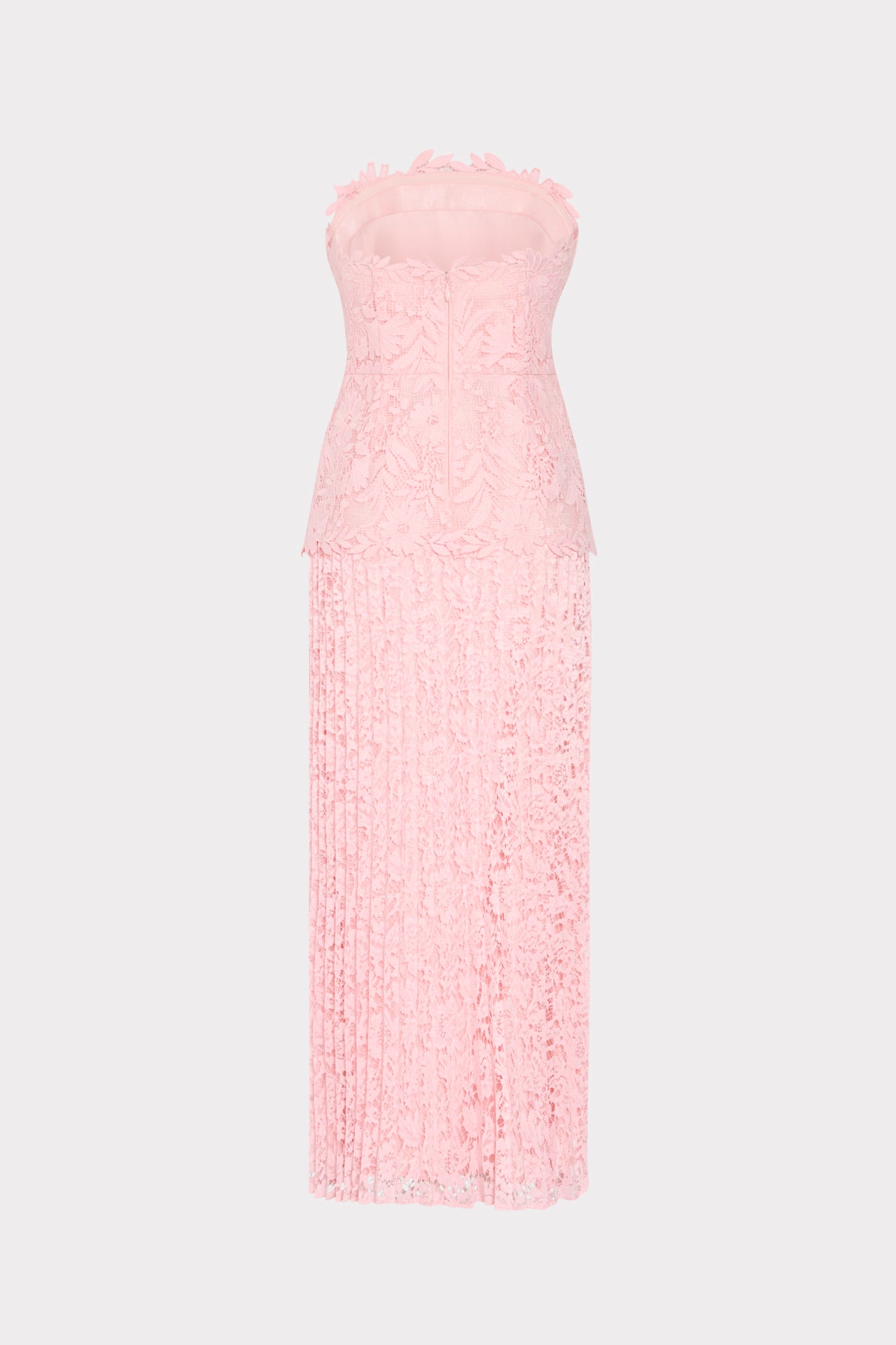 Norelle Strapless Mixed Laces Pleated Maxi Dress in Blush | MILLY Norelle Strapless Mixed Laces Pleated Maxi Dress in Blush | MILLY