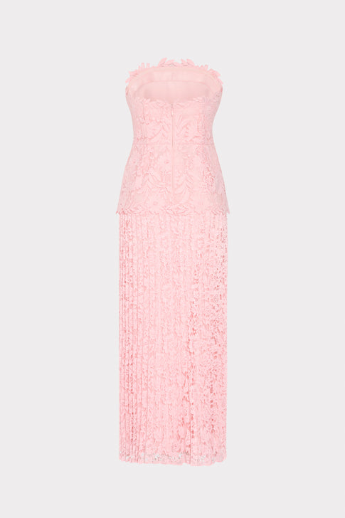 Blush Pink Strapless Lace Maxi Dress - Back View Designer Gown | MILLY