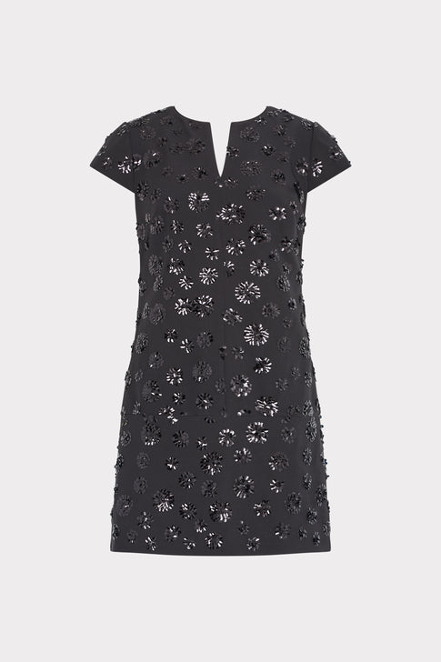 Black Sequin Floral Mini Dress - Front Flat View | MILLY