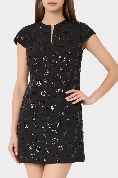 Black Sequin Mini Dress - On Model Front Crop View | MILLY