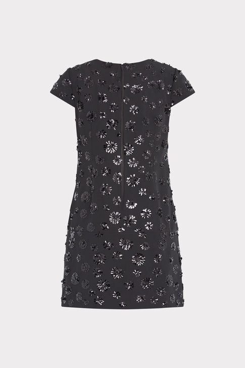 Black Sequin Floral Mini Dress - Back View with Center Zip | MILLY