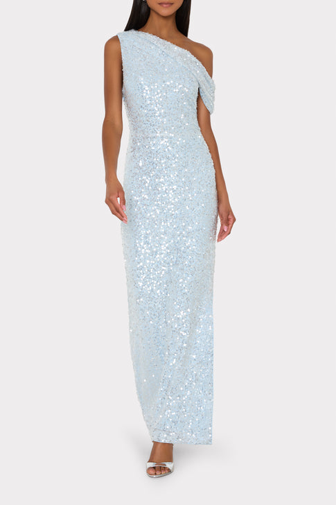 Stevie Sequin Maxi Dress in Light Blue