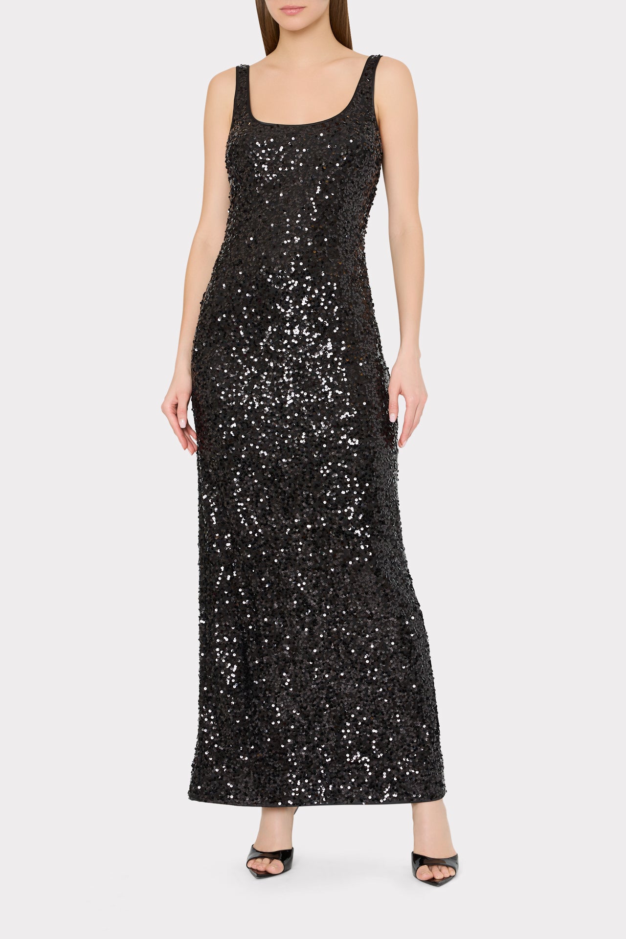 Tatum Stretch Shimmer Sequins Scoop Neck Dress in Black | MILLY Tatum Stretch Shimmer Sequins Scoop Neck Dress in Black | MILLY