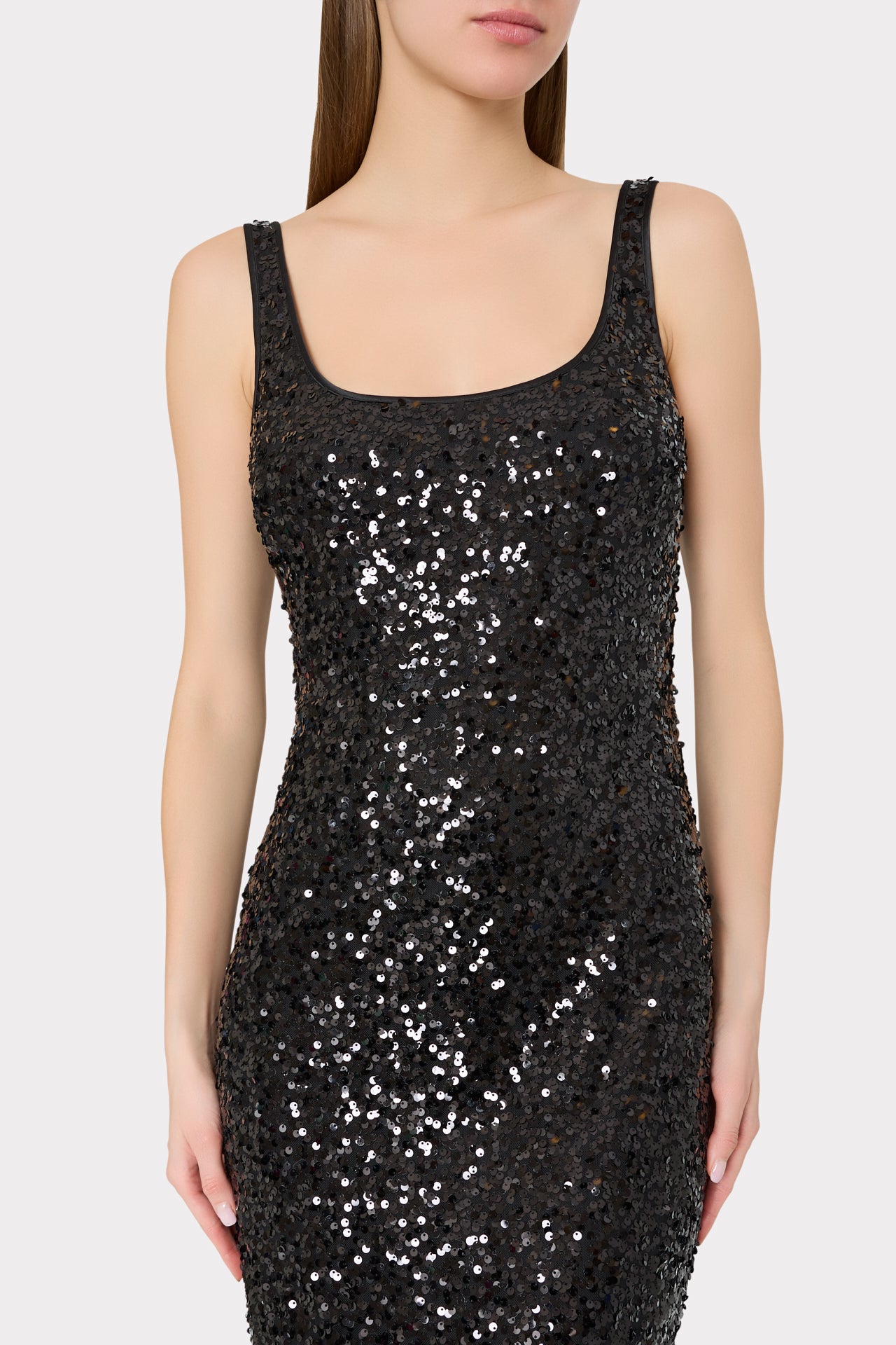 Tatum Stretch Shimmer Sequins Scoop Neck Dress in Black | MILLY Tatum Stretch Shimmer Sequins Scoop Neck Dress in Black | MILLY