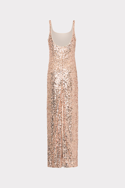 Tatum Stretch Shimmer Sequins Scoop Neck Dress in Champagne