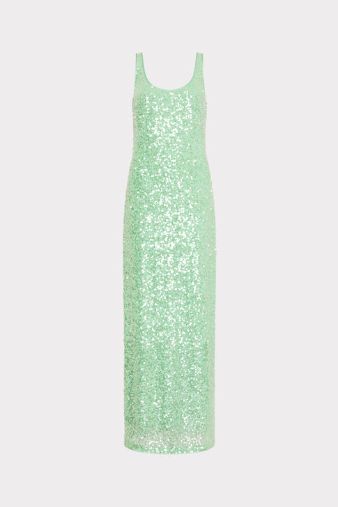 Green shimmer sequin Tatum maxi dress - Front View | MILLY
