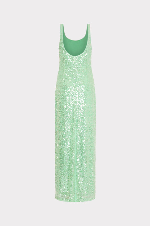 Green sequin Tatum maxi dress with back slit - Back View | MILLY