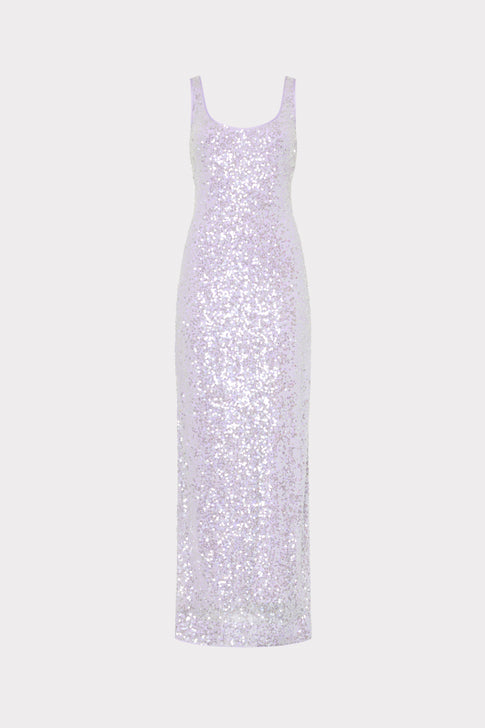 Lilac Shimmer Sequin Tatum Maxi Dress - Flat Lay | MILLY