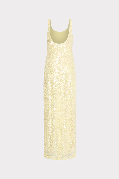 Yellow Sequin Sleeveless Maxi Dress - Back View | MILLY