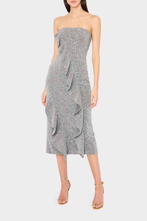 Katy Sequin Strapless Ruffle Dress Silver Image 2 of 5