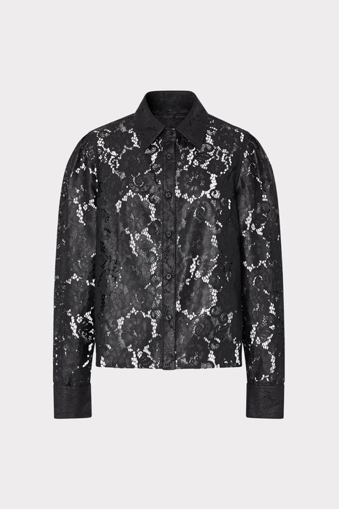 Arlo Textured Lace Button Down Black Image 1 of 4
