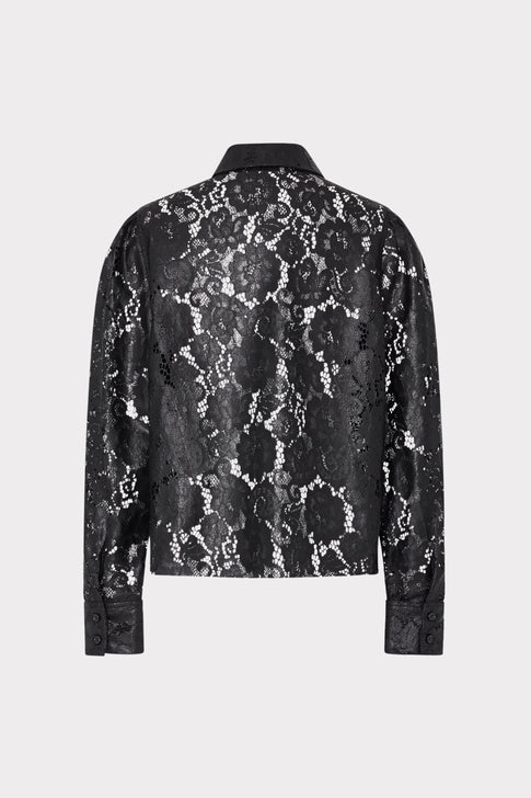 Arlo Textured Lace Button Down Black Image 4 of 4