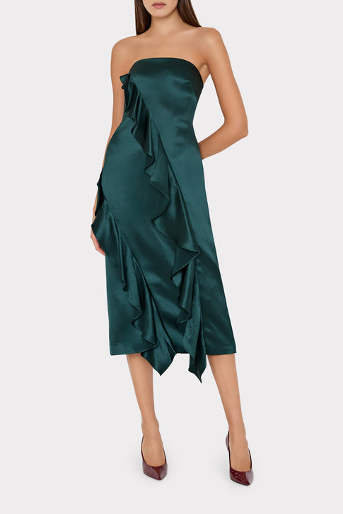 Ravi Hammered Satin Ruffle Dress Green Image 2 of 6