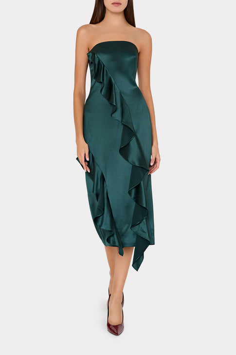 Ravi Hammered Satin Ruffle Dress Green Image 3 of 6