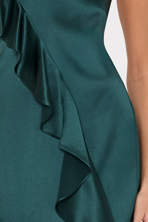 Ravi Hammered Satin Ruffle Dress Green Image 5 of 6