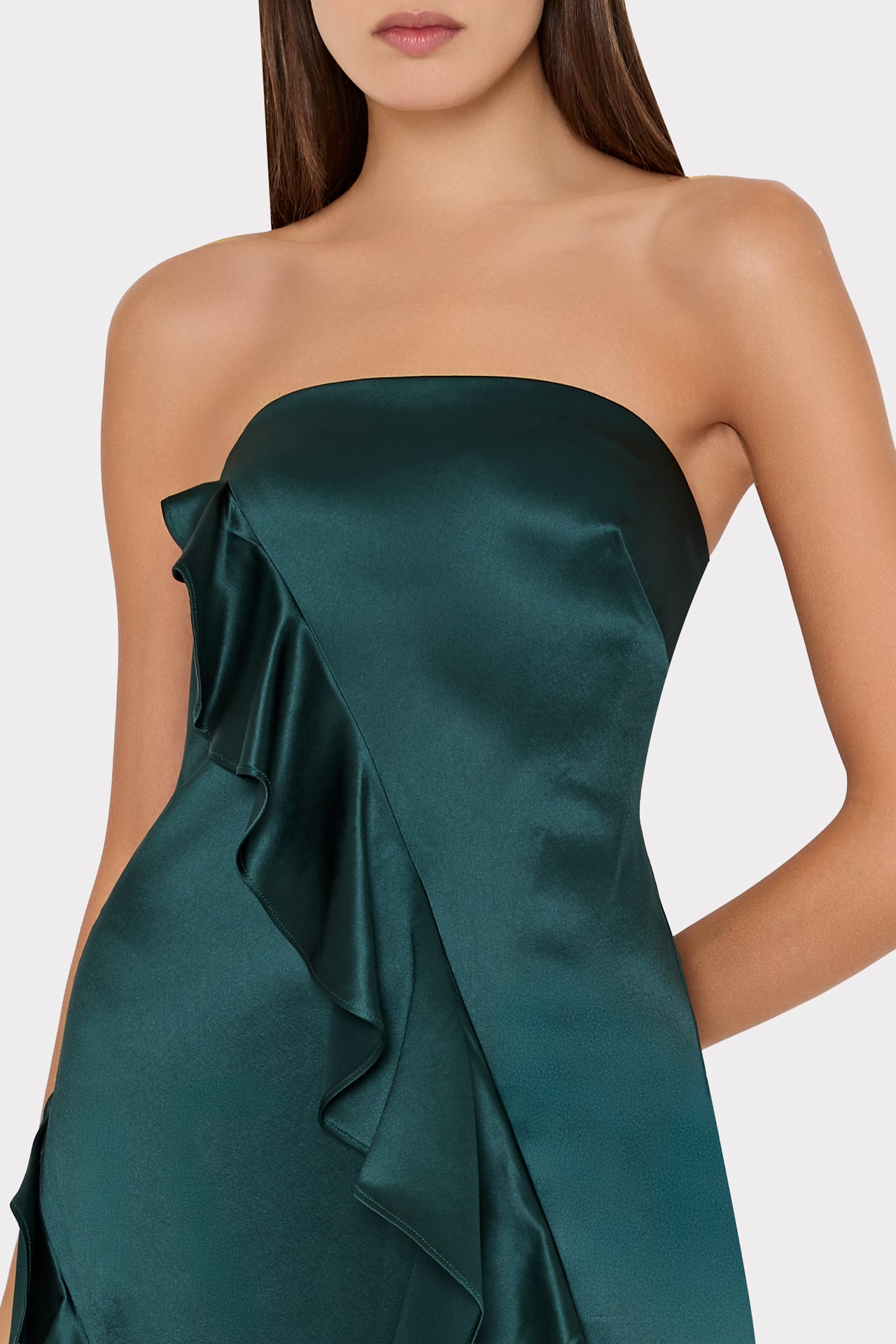 Ravi Hammered Satin Ruffle Dress in Green|MILLY Ravi Hammered Satin Ruffle Dress in Green|MILLY