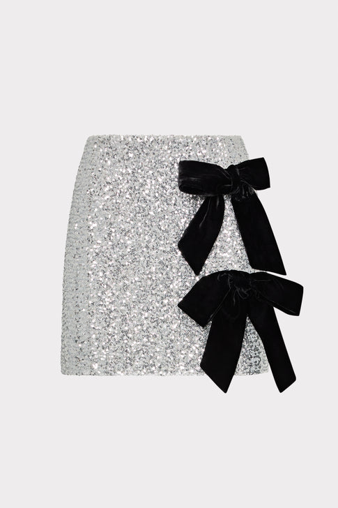 Rhea Sequin Bow Tie Mini Skirt Silver Image 1 of 4