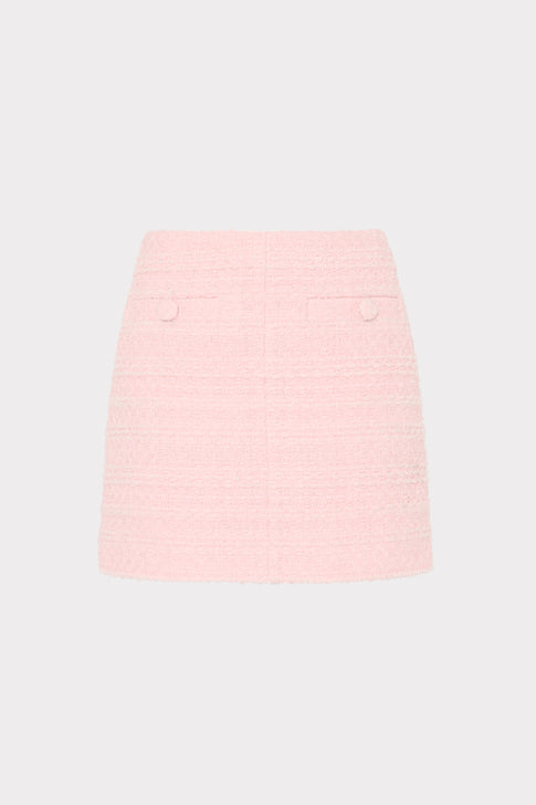 Blush Tweed Mini Skirt with Button Details - Front View | MILLY