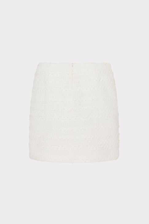 Ecru Tweed Mini Skirt with Button Pocket Accents - Back View | MILLY