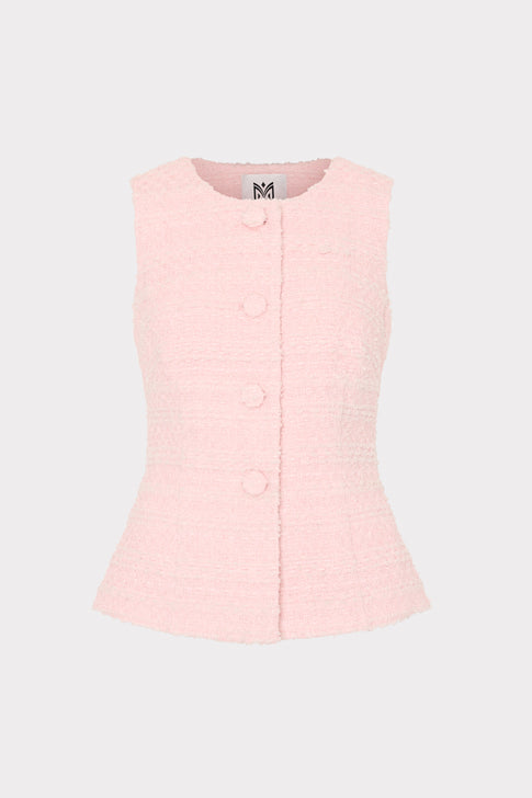 Blush Pink Tweed Sleeveless Top with Tonal Buttons - Flat Lay | MILLY