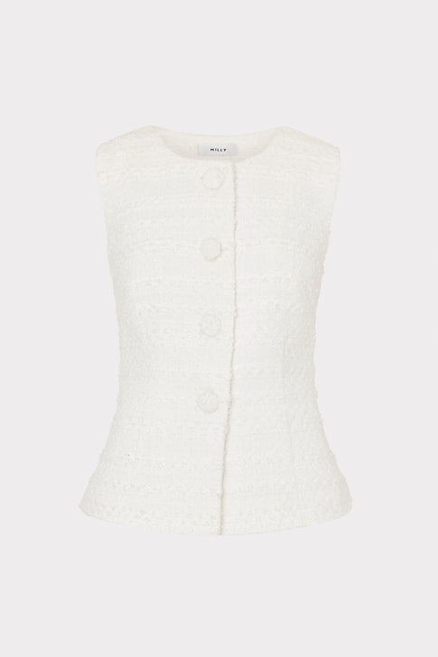 Ecru Tweed Bryn Sleeveless Top - Flat Lay Front View | MILLY
