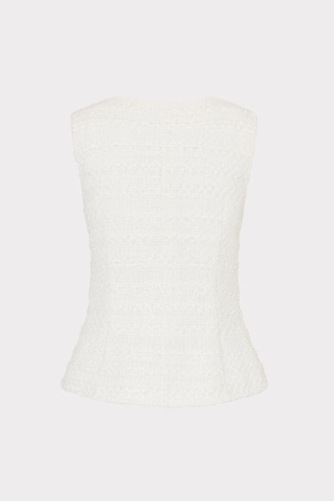 Ecru Tweed Bryn Sleeveless Top - Back View Flat Lay | MILLY