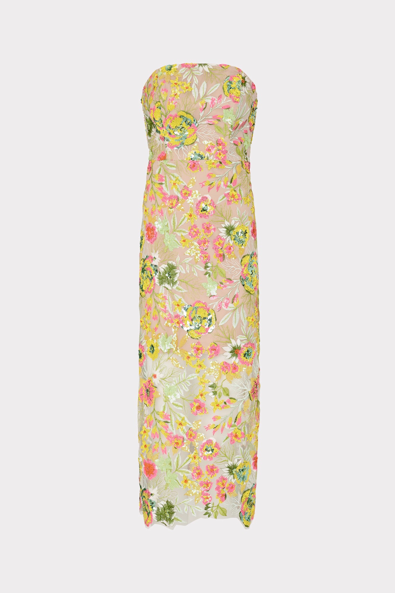 Kait Botanical Petals Sequins Dress in Green Multi | MILLY