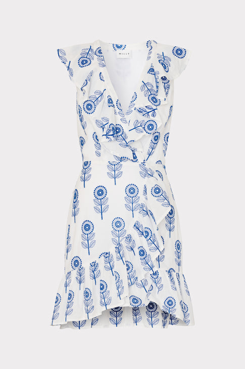 Novi Poppy Embroidery Wrap Dress White/Blue Image 1 of 4