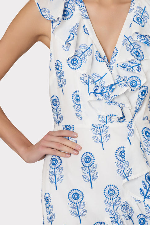 Novi Poppy Embroidery Wrap Dress White/Blue Image 3 of 4