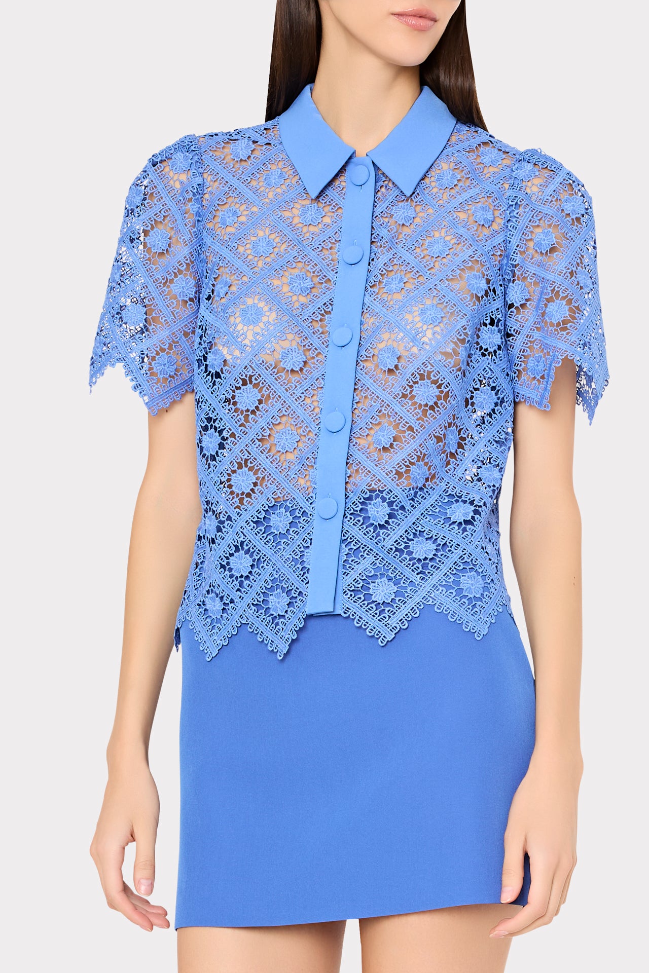 Addison Tile Lace Top in Blue | MILLY