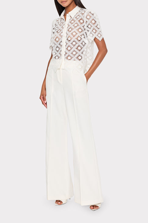 Ecru Tile Lace Designer Blouse and White Pants - Styled Look | MILLY