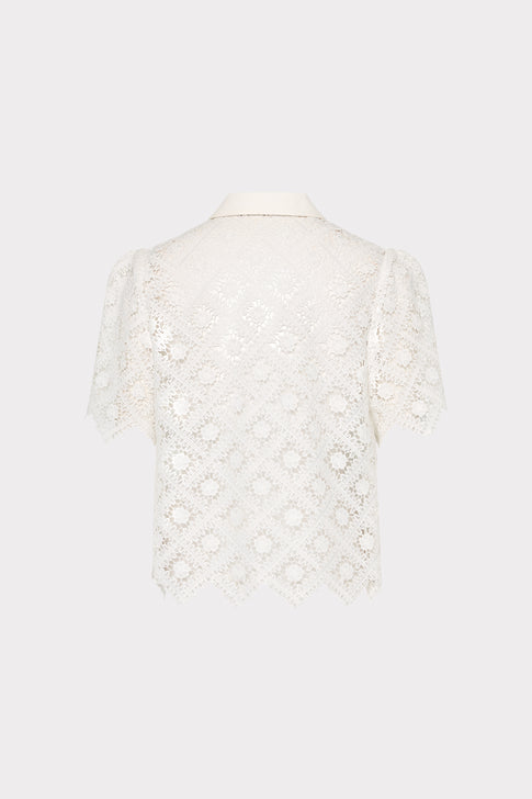 Ecru Tile Lace Blouse - Back View | MILLY