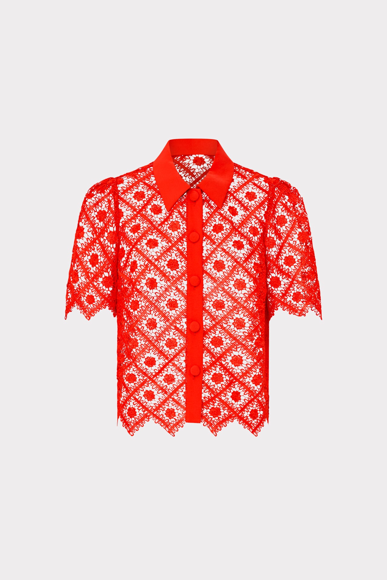 も*も様 Flower ribbon tops Red Addison Tile Lace Top in Red | MILLY