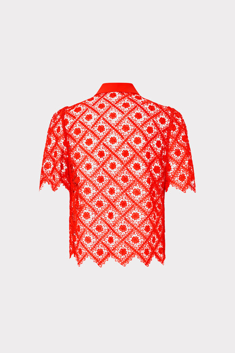 Red Embroidered Lace Blouse - Back View | MILLY