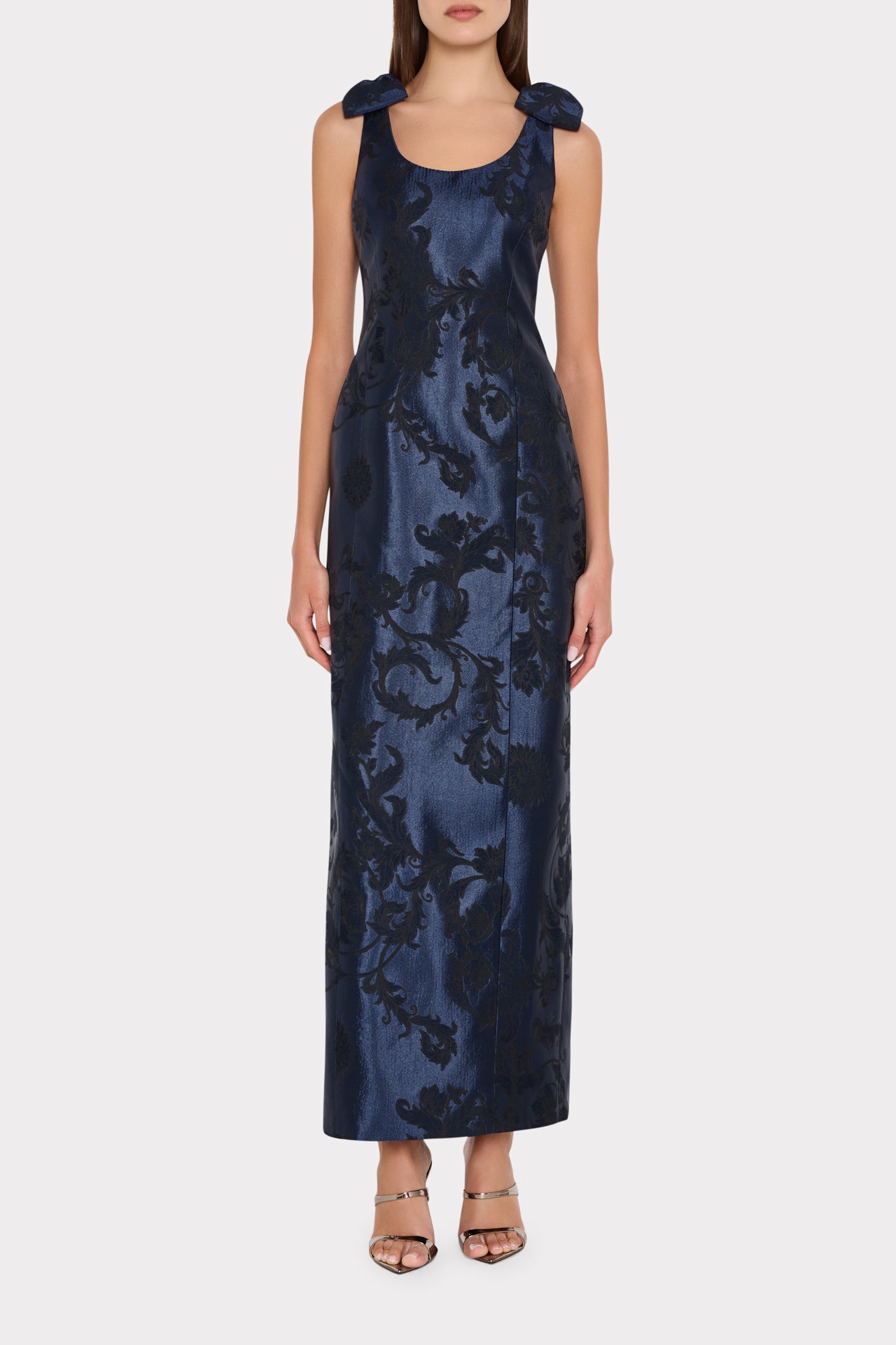 blue floral jacquard dress Jacquard Floral 3/4 Sleeve Flounce Cuff Dress main image 1