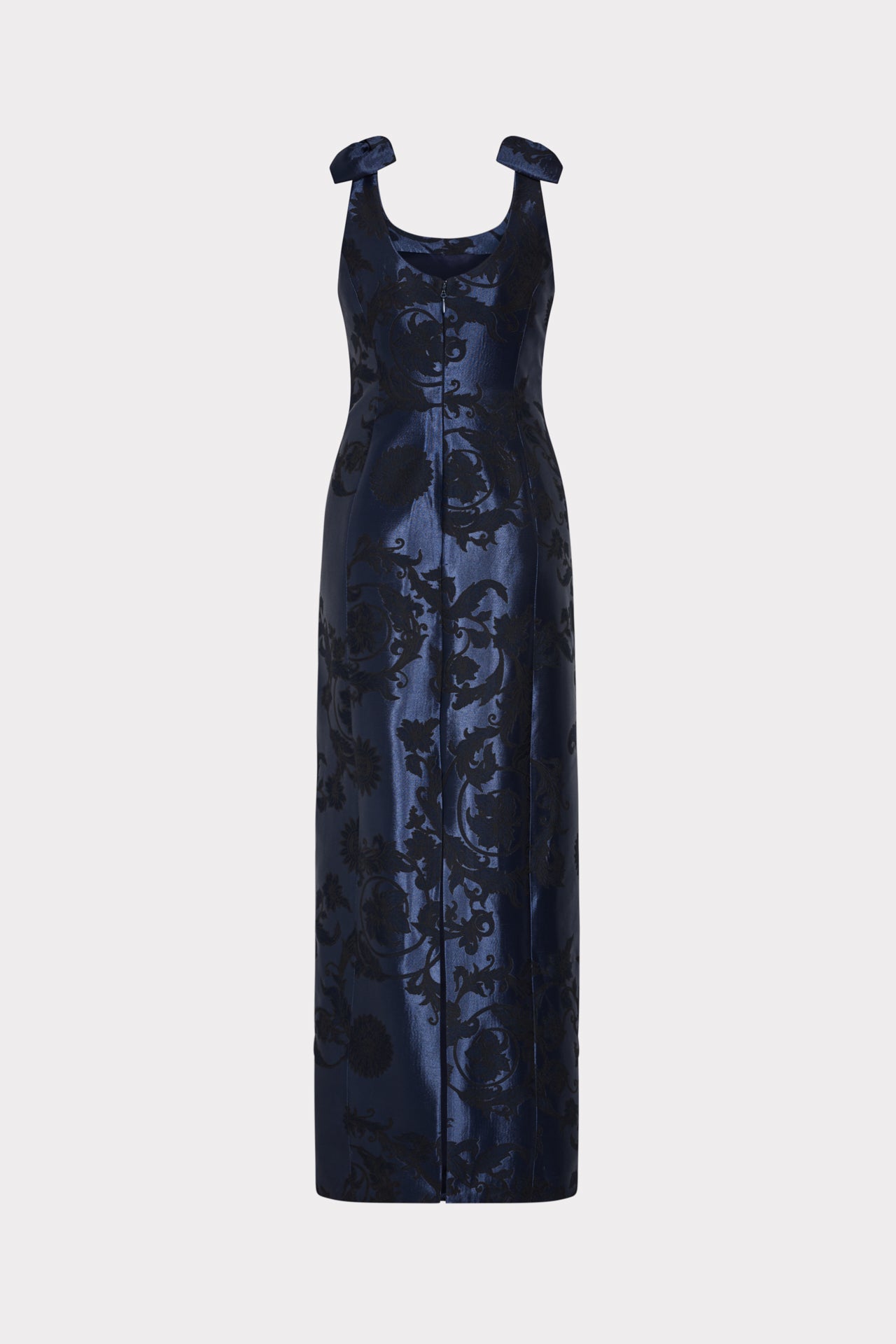 evening of elegance navy blue floral jacquard wrap midi dress Evening of Elegance Navy Blue Floral Jacquard Wrap Midi Dress