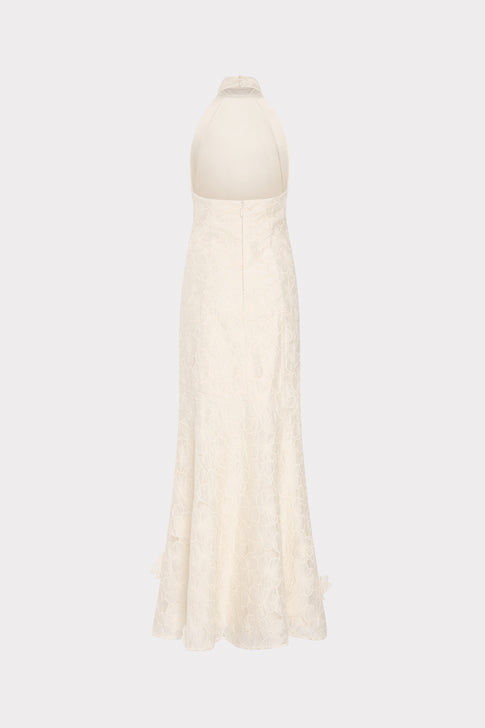 Ecru Embroidered Halter Maxi Dress - Back View | MILLY