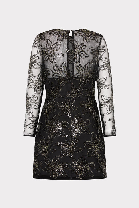 Adele Embroidered Mesh Long Sleeve Dress Black Image 4 of 4