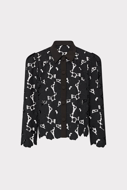 Black Embroidered Lace June Top with Floral Pattern - Front View | MILLY
