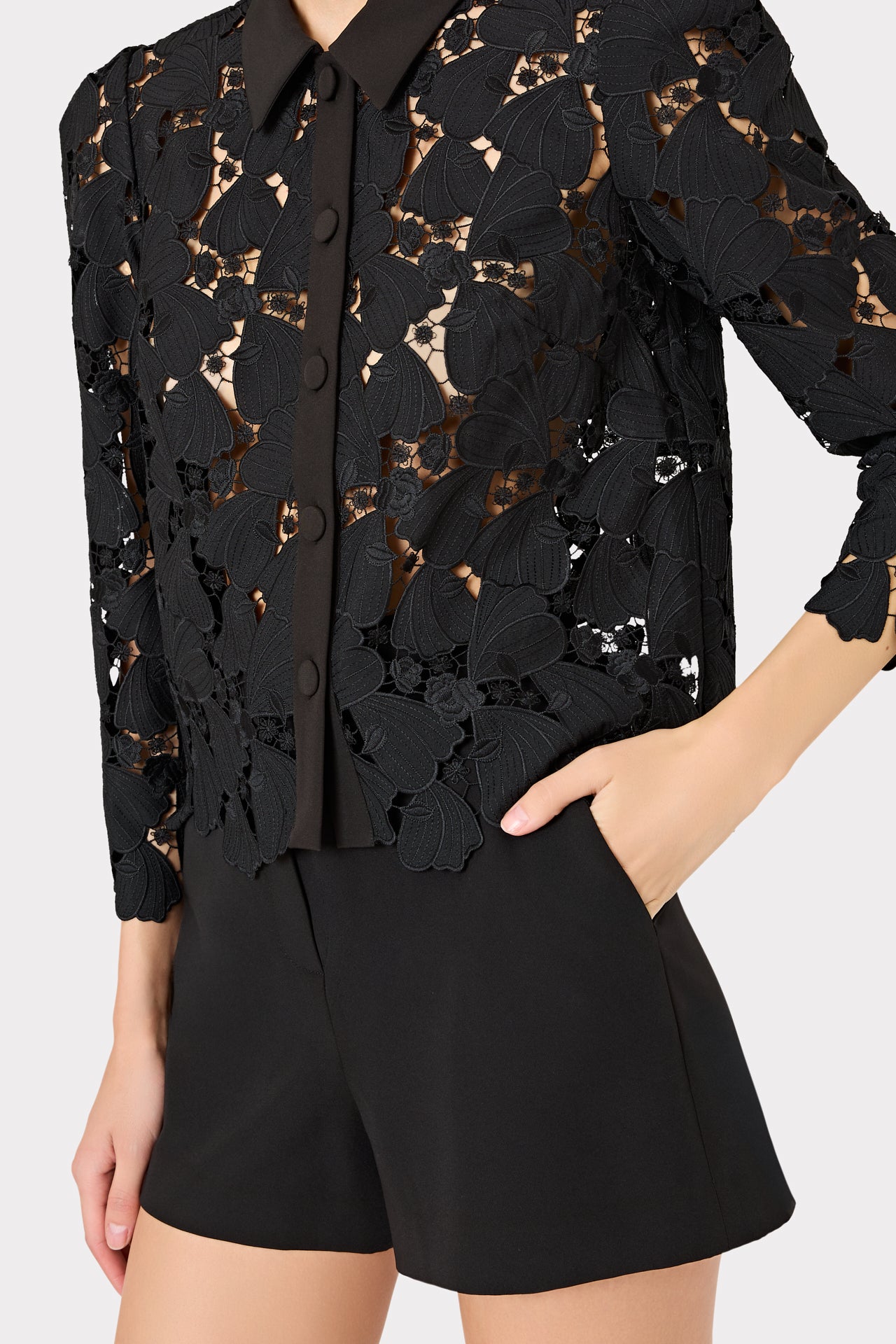 June Embroidered Lace Top in Black
