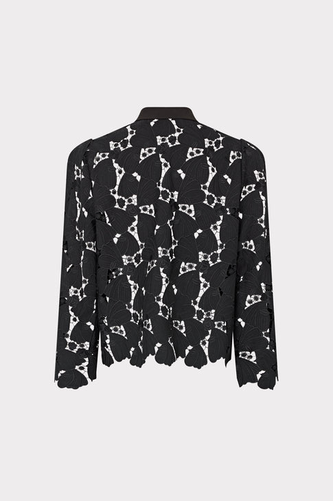 Black Embroidered Lace June Top with Floral Pattern - Back View | MILLY