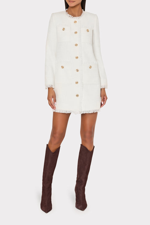 Ecru Boucle Long Jacket - Styled as Mini Dress | MILLY