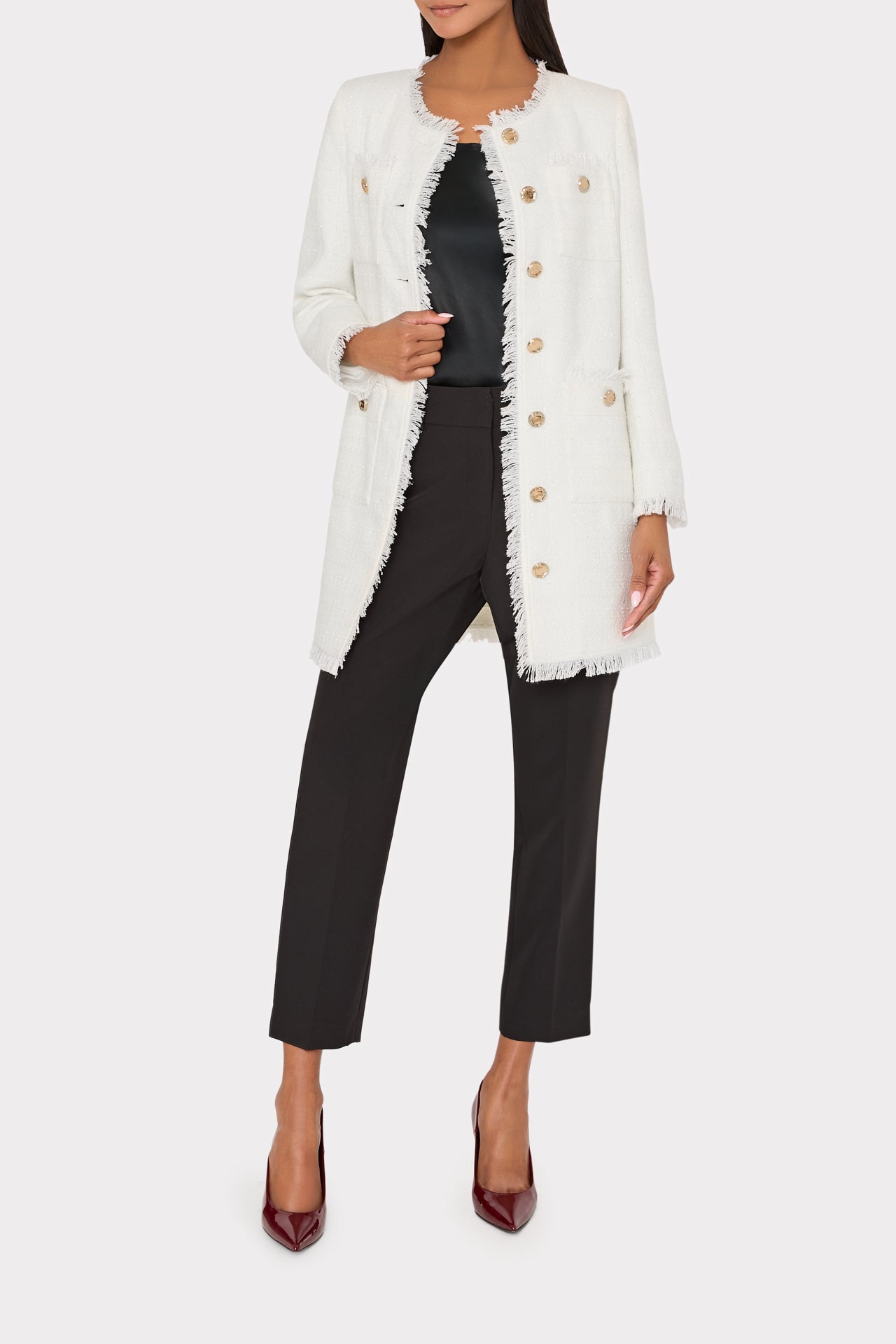 Neile Boucle Long Jacket in Ecru | MILLY