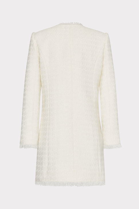 Ecru Boucle Long Jacket - Back View | MILLY