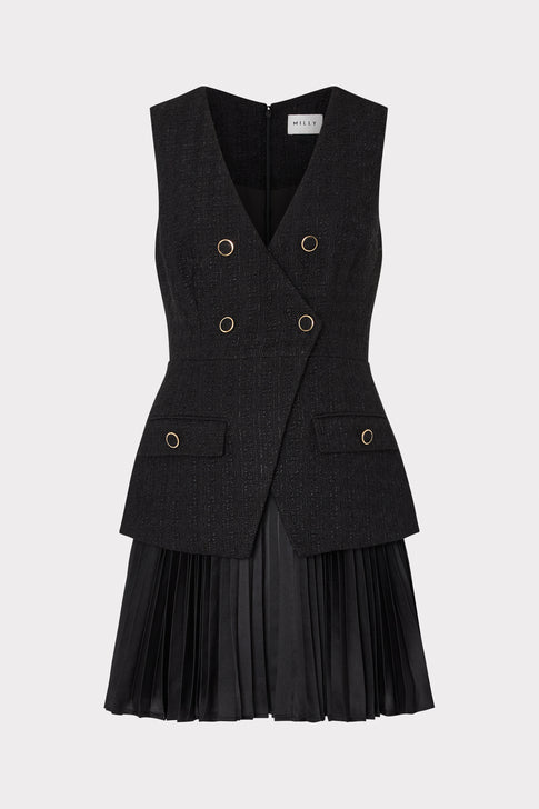 Boucle Mixed Media Mini Dress Black Image 1 of 5