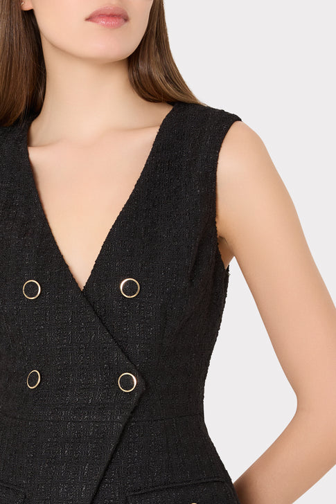Boucle Mixed Media Mini Dress Black Image 4 of 5