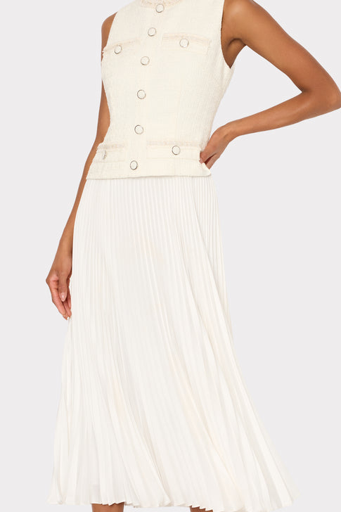 Boucle Mixed Media Midi Dress Ecru Image 4 of 5